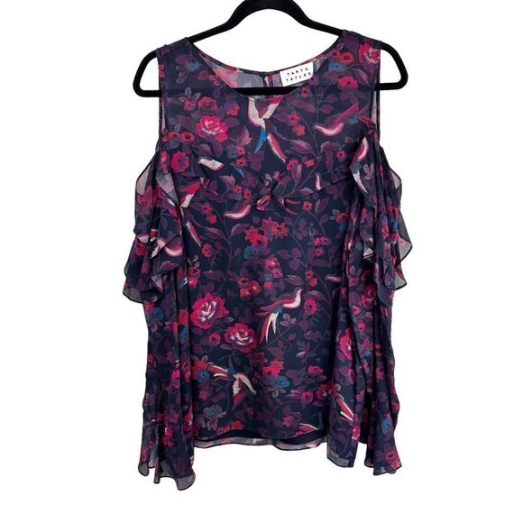 TANYA TAYLOR Purple Floral Georgina plus Silk Top, 2x - Picture 2 of 13